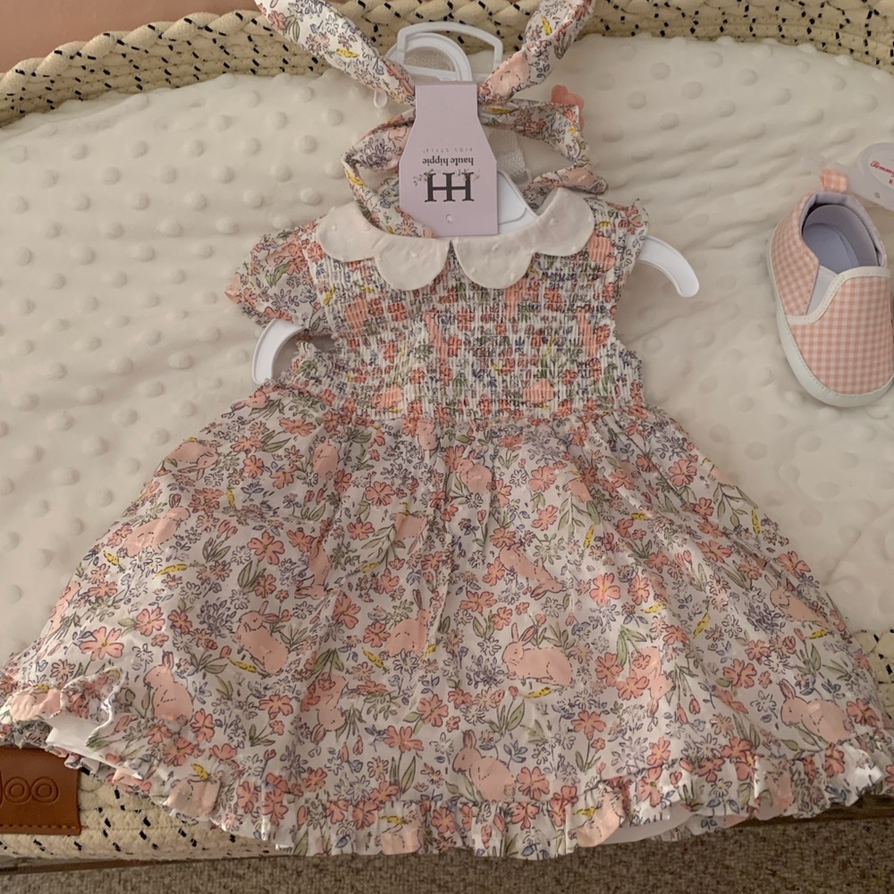 Baby Easter Dress with Bunny Ear Headband 0-3 NWT